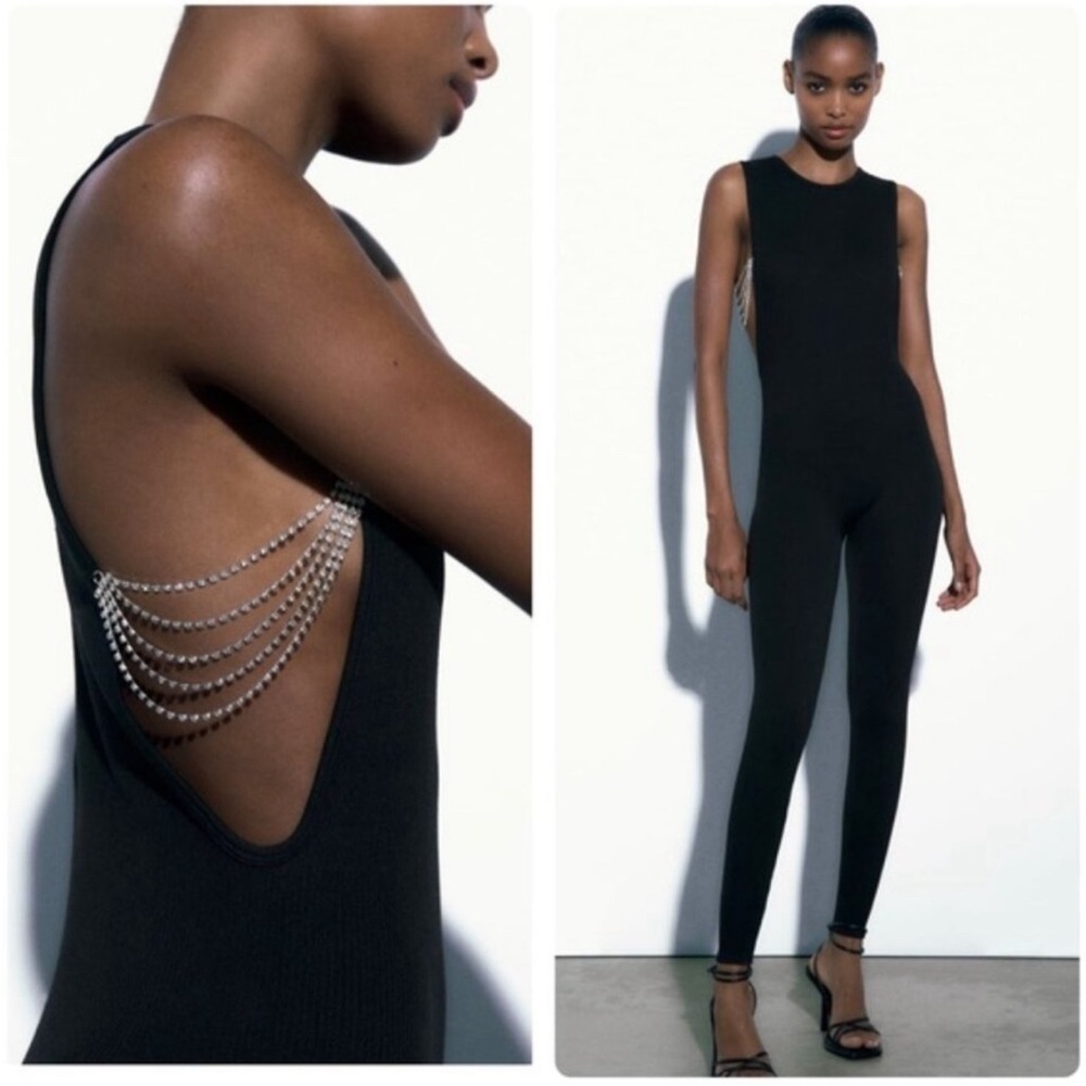BNWT ZARA SEAMLESS RHINESTONES JUMPSUIT SZ SM/MD